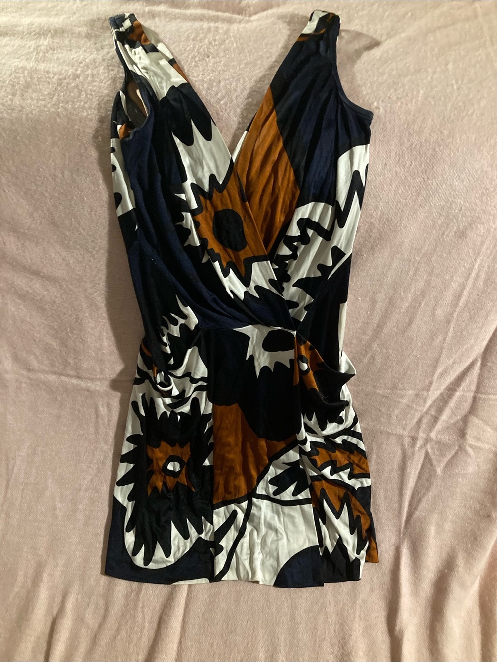 Diane Von Furstenberg Navy, White & Brown Floral Wrap Dress